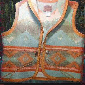RARE VIRGIN WOOL PENDLETON SANTA FE SOUTHWESTERN BLANKET STYLE VEST SIZE LARGE!